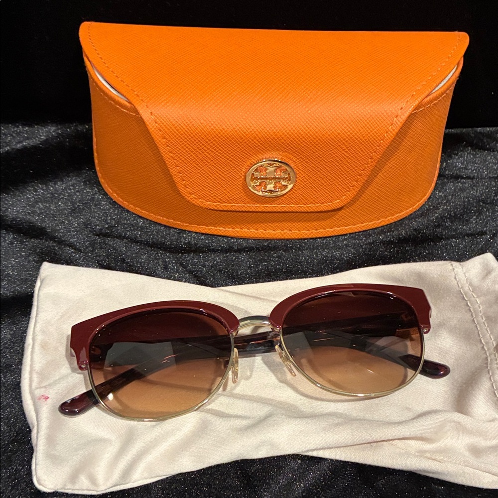 Tory Burch Burgundy Sunglasses with Orange Case